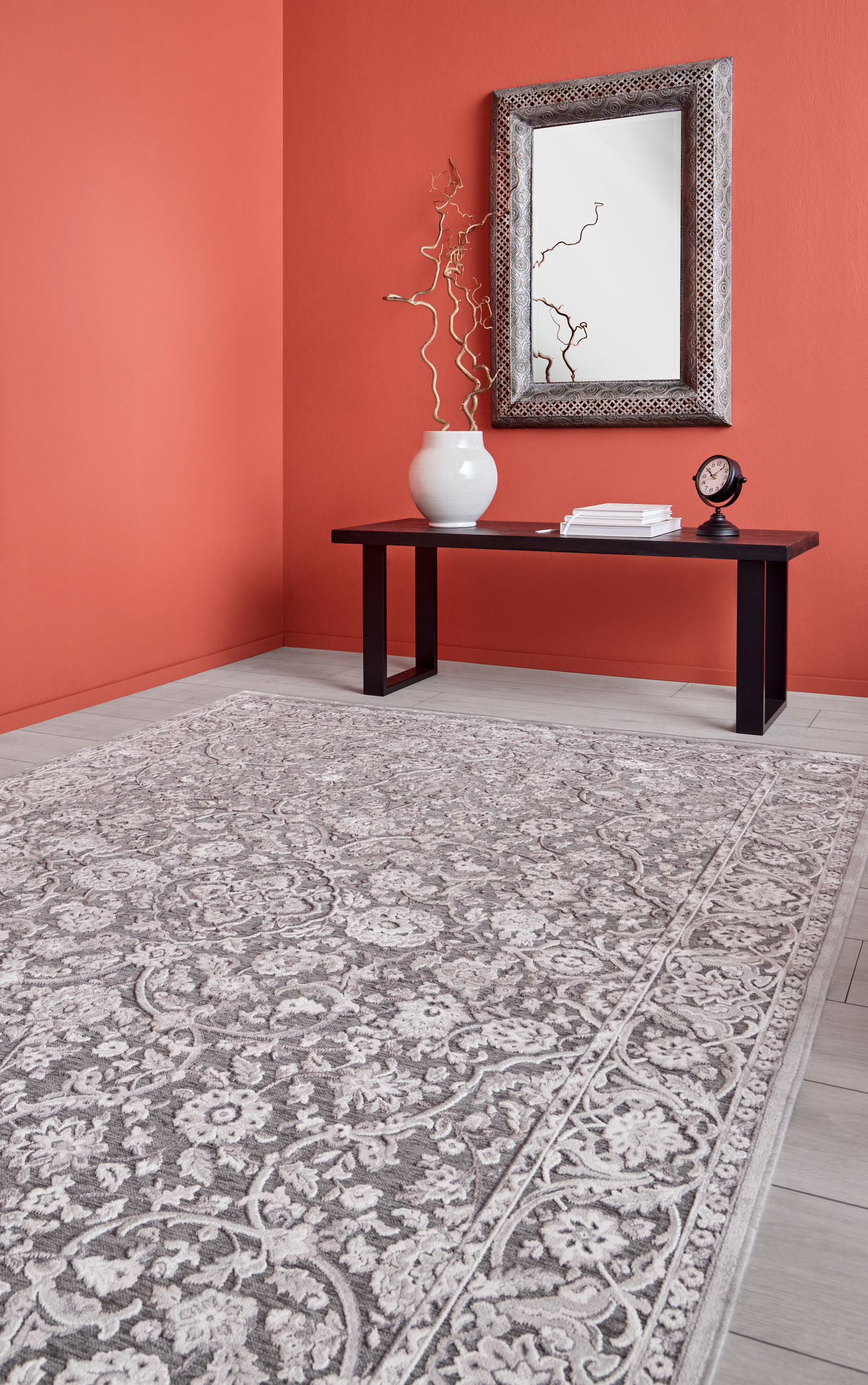 Viskoosimatto Cello Fleur 80x200cm harmaa/punainen