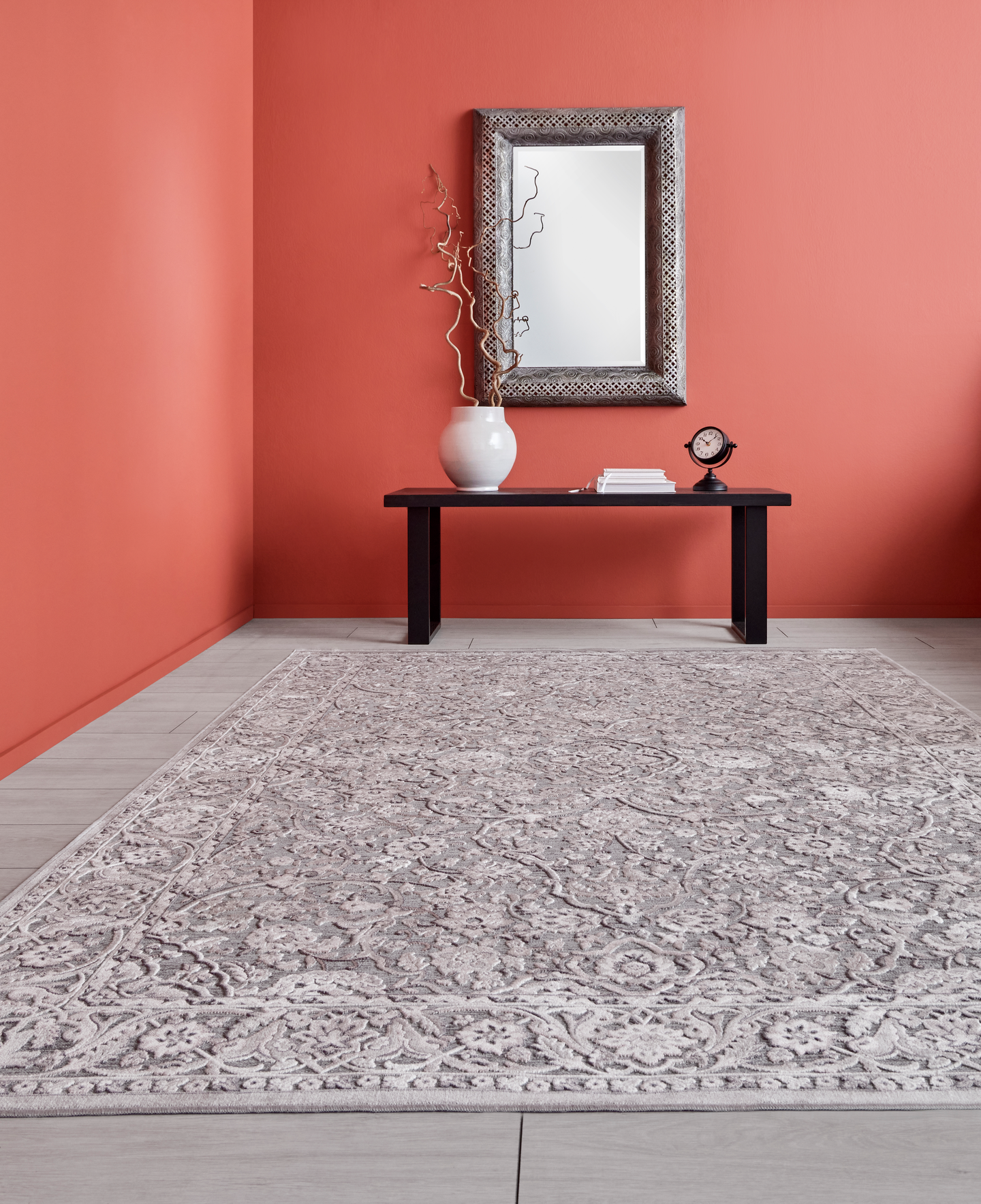 Viskoosimatto Cello Fleur 200x290cm harmaa/punainen