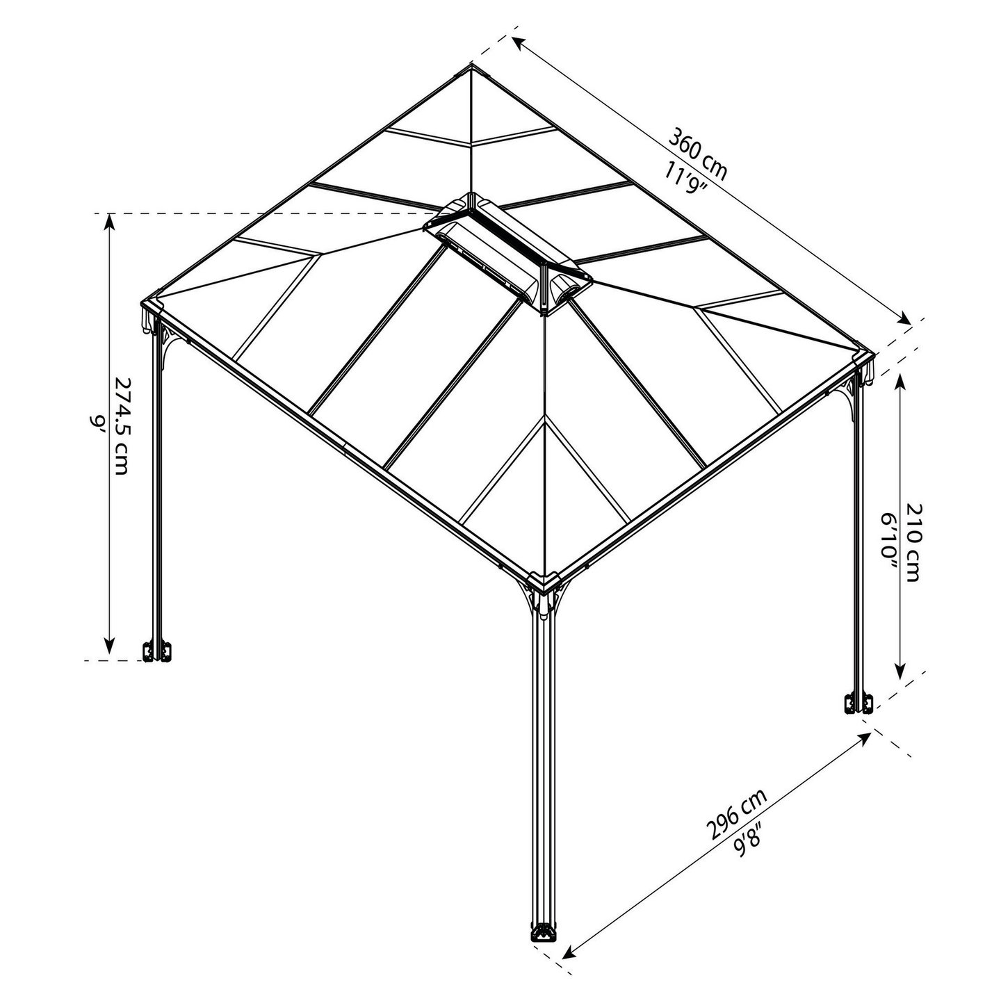 Pergola Palram Martinique 3600 360X296X275CM antrasiitti