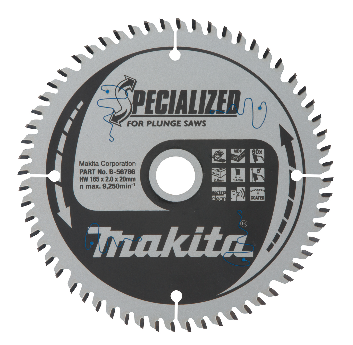 Pyörösahanterä Makita Specialized 165x20x2,0mm Z-60 MDF siisti