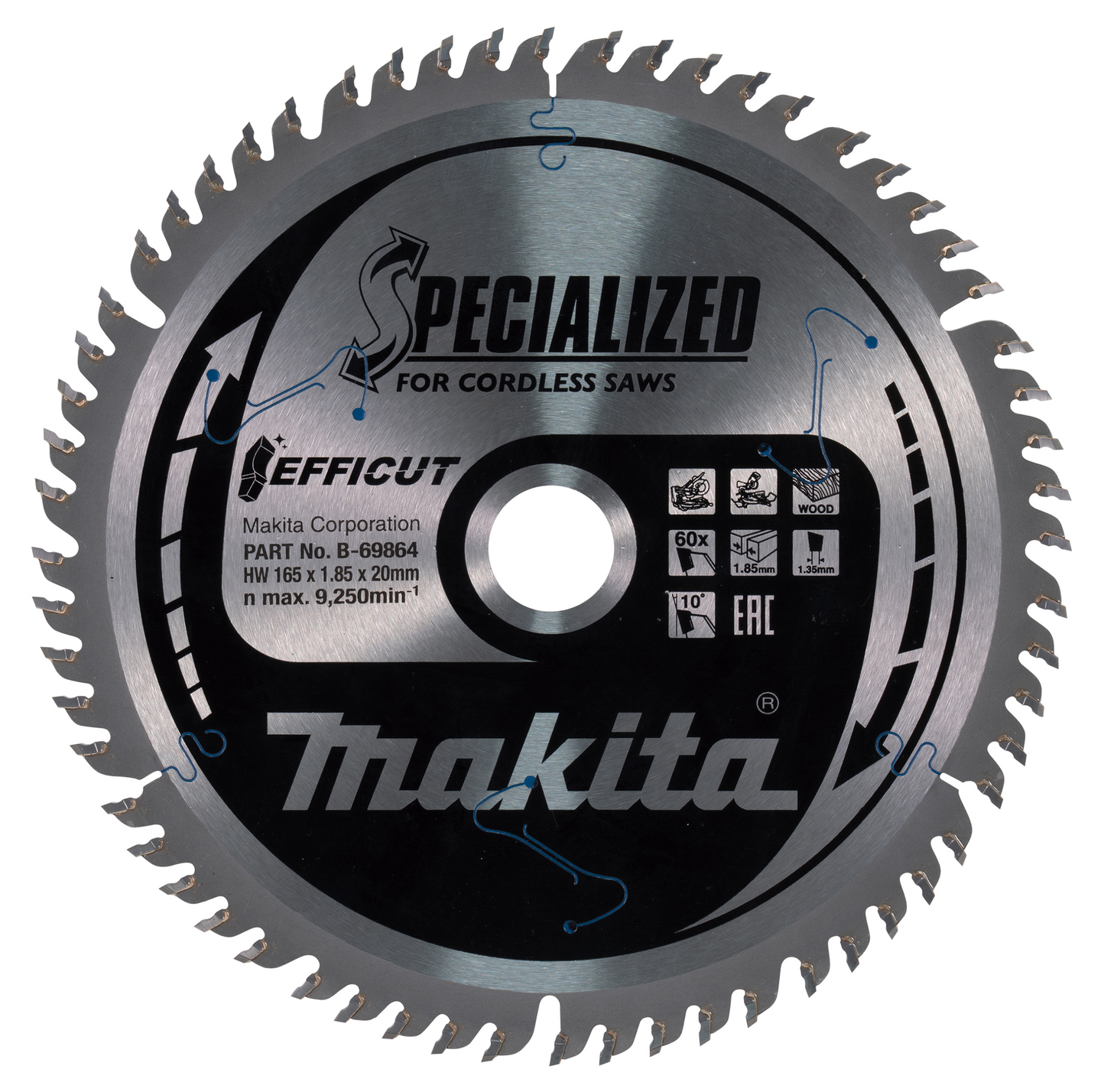 Pyörösahanterä Makita Efficut  165x20x1,185mm Z-60 puu