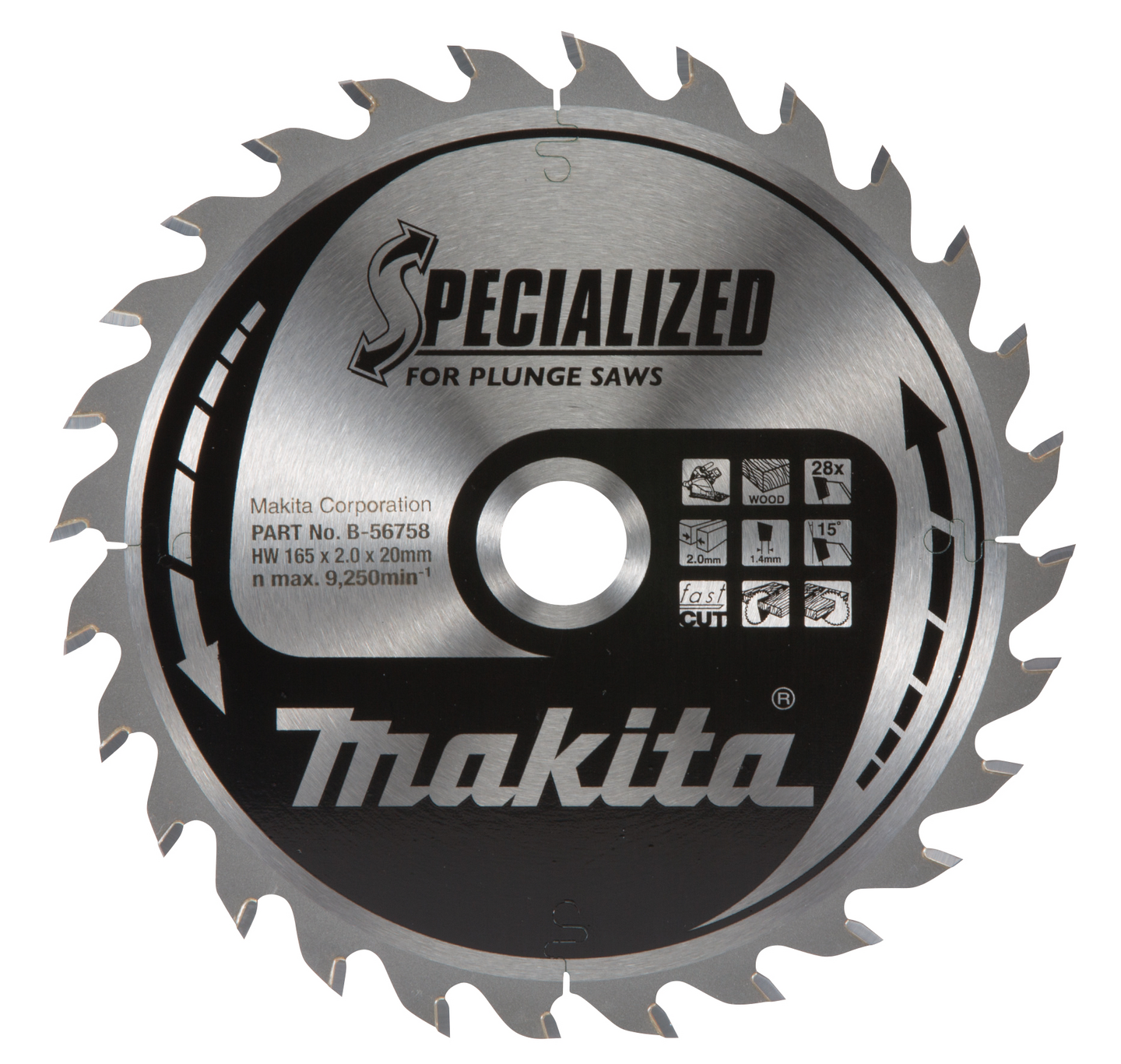 Pyörösahanterä Makita Specialized 165x20x2,0mm Z-28 puulle