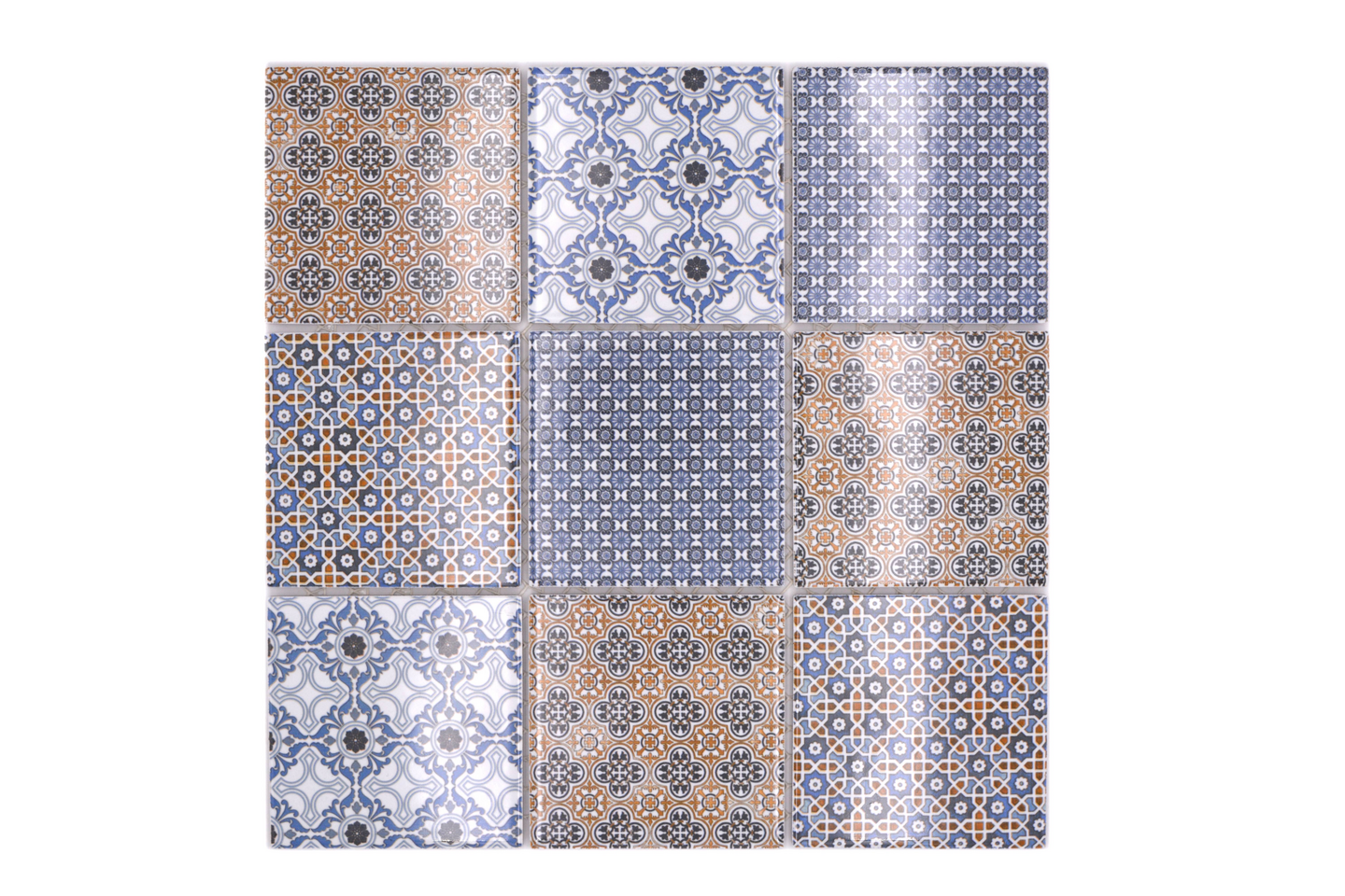 Mosaiikki Cello Classico mix 9,8x9,8/30x30 siniruskeavalkosävyinen kiiltävä