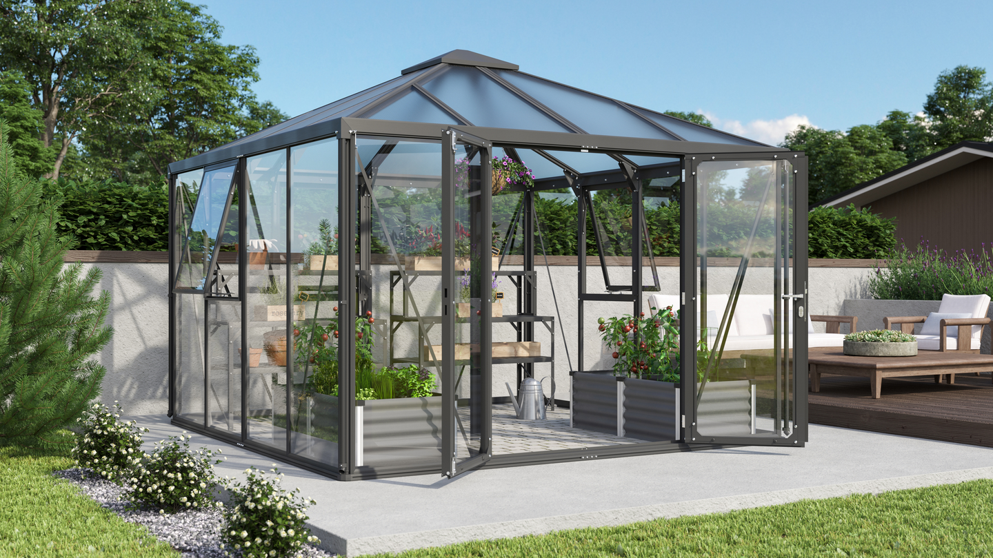 Kasvihuone Vitavia Fortuna 10000 mustalla alumiinirungolla