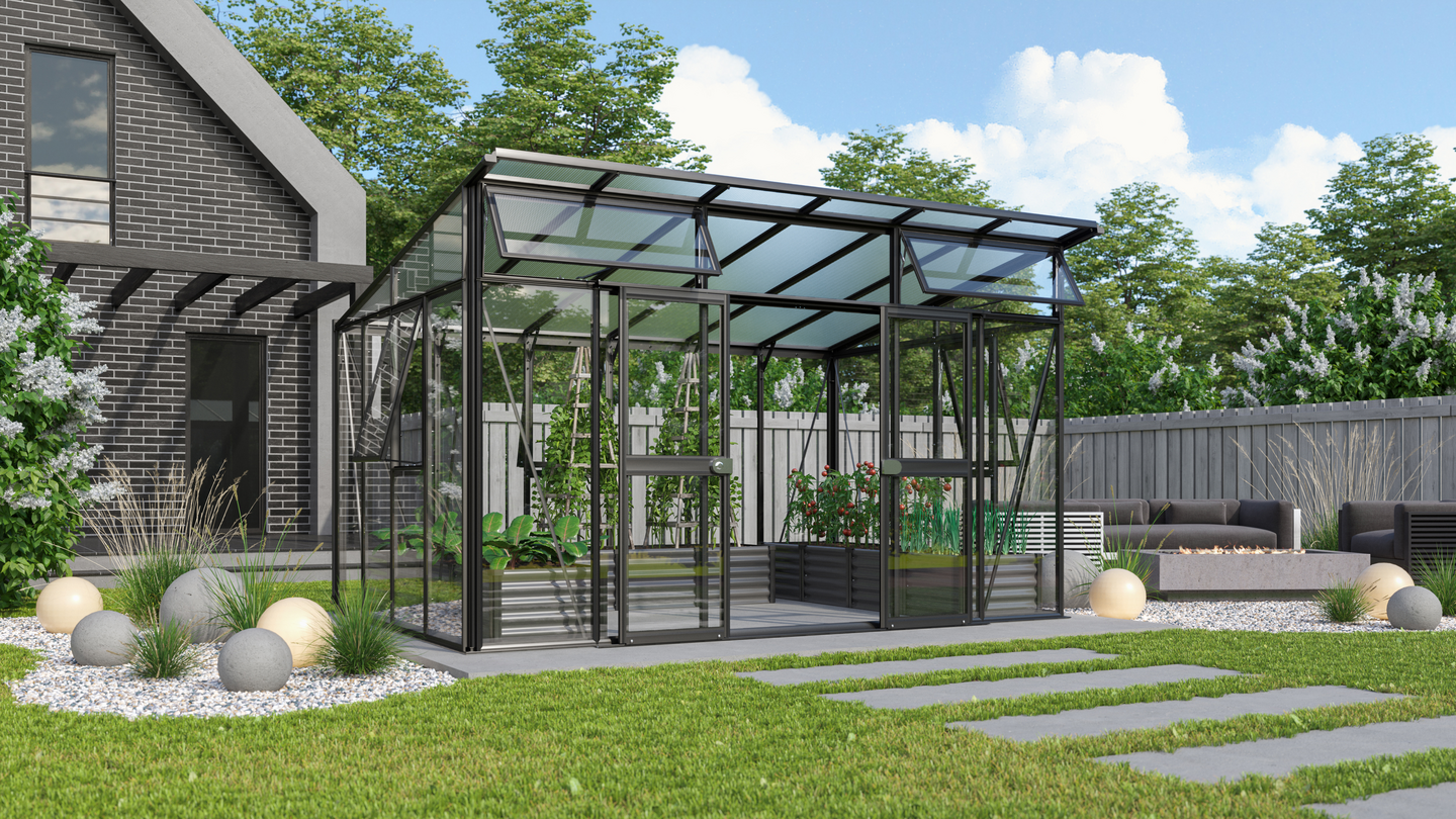 Kasvihuone Vitavia Aphrodite 11500 mustalla alumiinirungolla