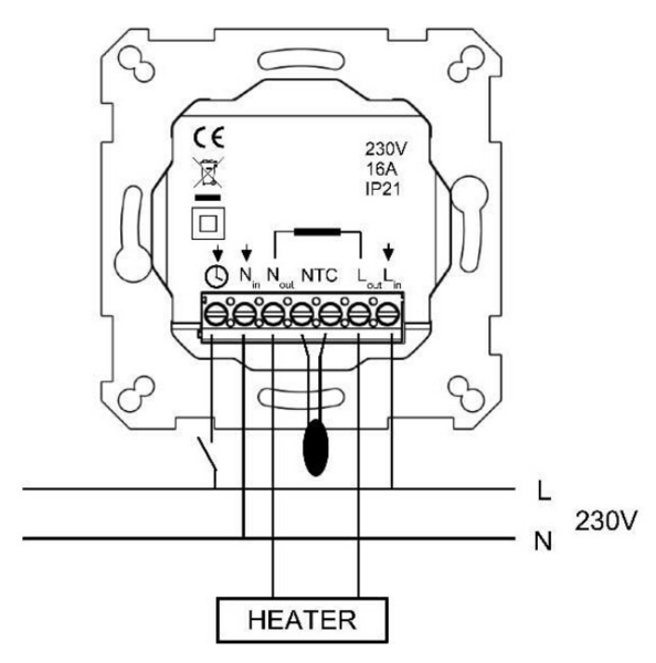 Yhdistelmätermostaatti OPAL Ecoeasy 16 IP21 16A
