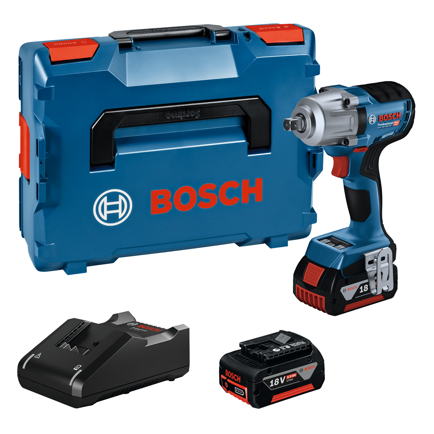 Akkuiskumutterinväännin Bosch GDS 18V-450 PC 2x5,0Ah L-Boxx