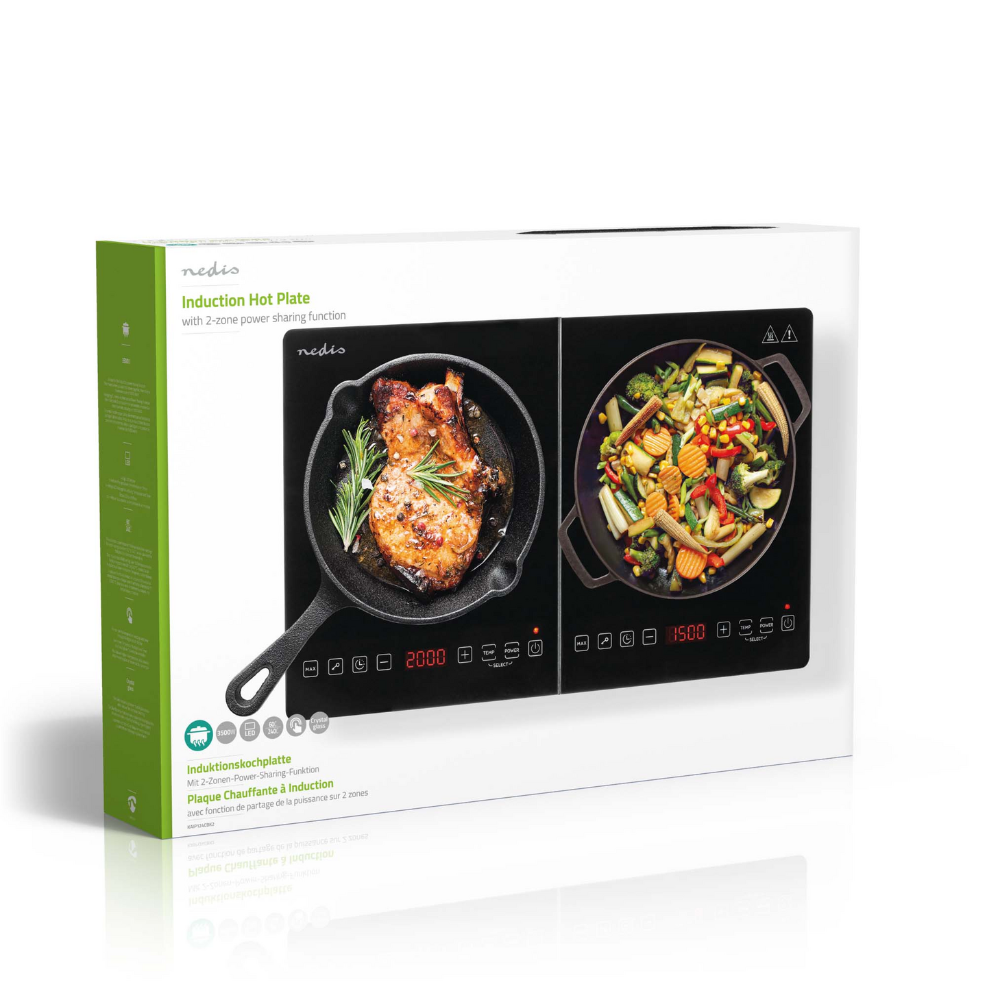 Induktiotaso Nedis 3500W 2 keittoaluetta ylikuumenemissuojalla musta