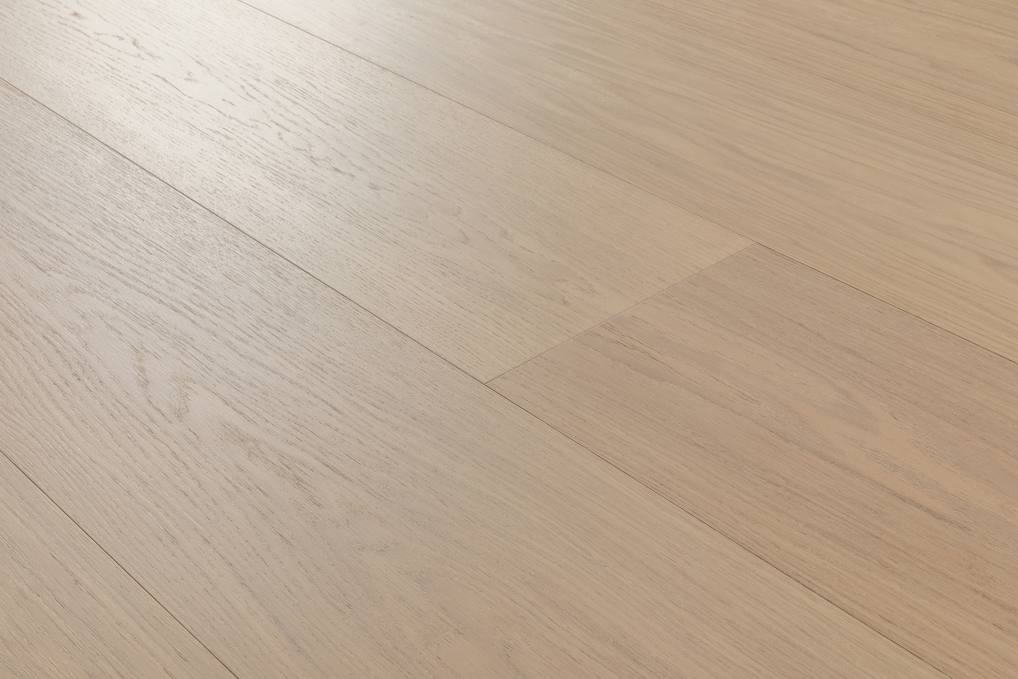 Kovetettu puulattia tammi Larvik 3.0 XXL Powder White harjattu mattalakka