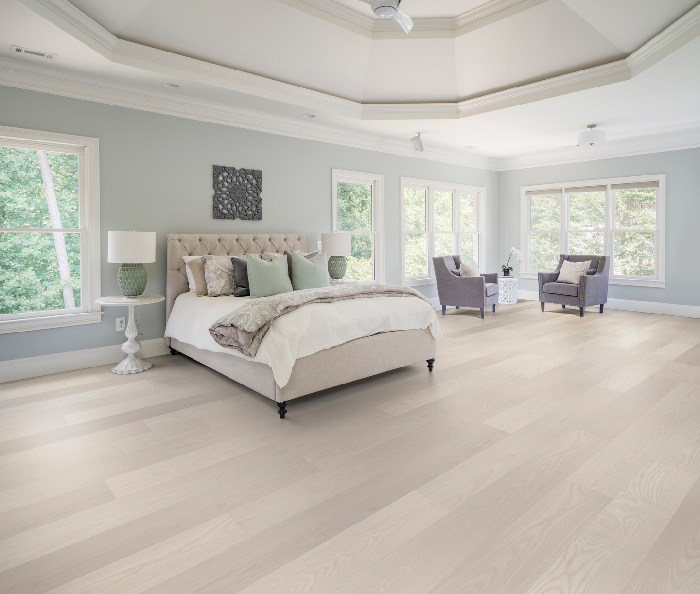 Kovetettu puulattia saarni Gullarp 3.0 XL Powder White mattalakka KL33