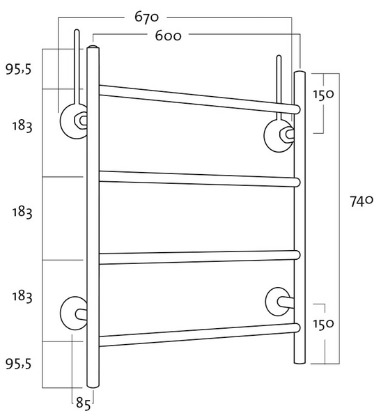 Kuivausteline REJ Design vesi Tango BTH 60744 yläkytkentä kromi