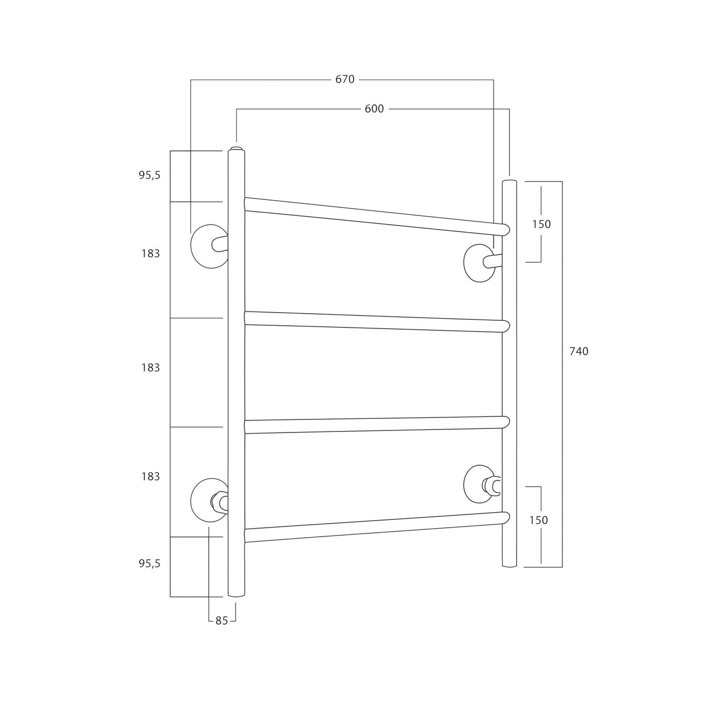 Kuivausteline REJ Design vesi Tango BTH 60744 yläkytkentä musta