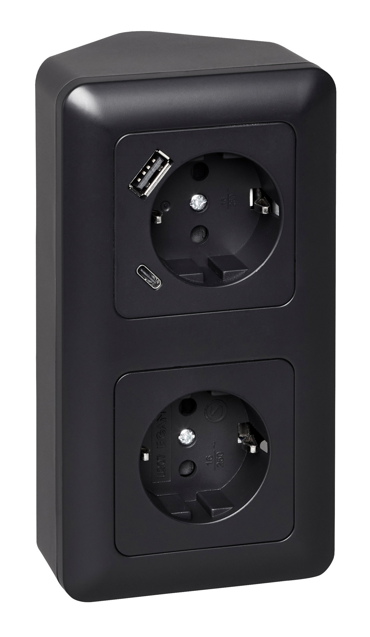 Kulmapistorasia OPAL 2-os 2xUSB musta