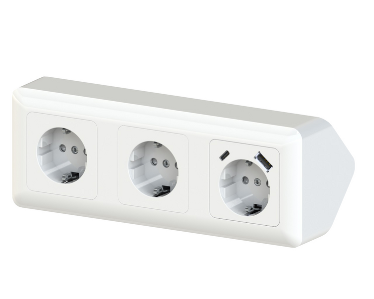 Kulmapistorasia OPAL 3-os 2xUSB valkoinen