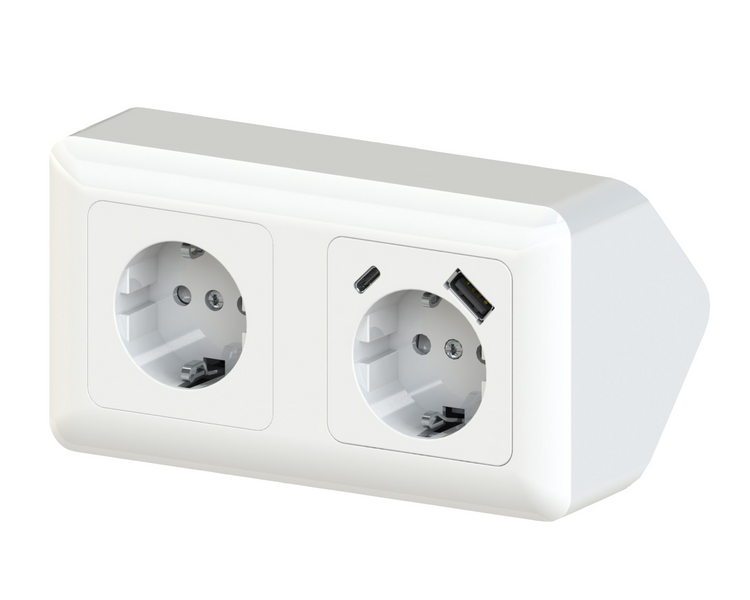 Kulmapistorasia OPAL 2-os 2xUSB valkoinen