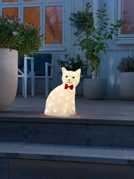 SITTANDE KONSTSMIDE KATT AKRYL 34CM LED