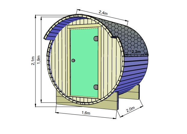 Tynnyrisauna UNO 2,0m x 2,0m valmiiksi koottu