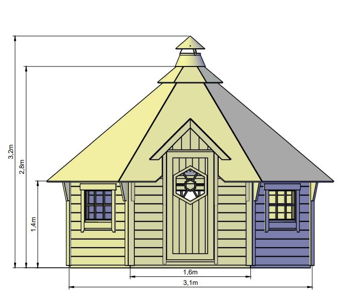 Grillikota 6.5B on 6,5 m² ja sisältää grillin