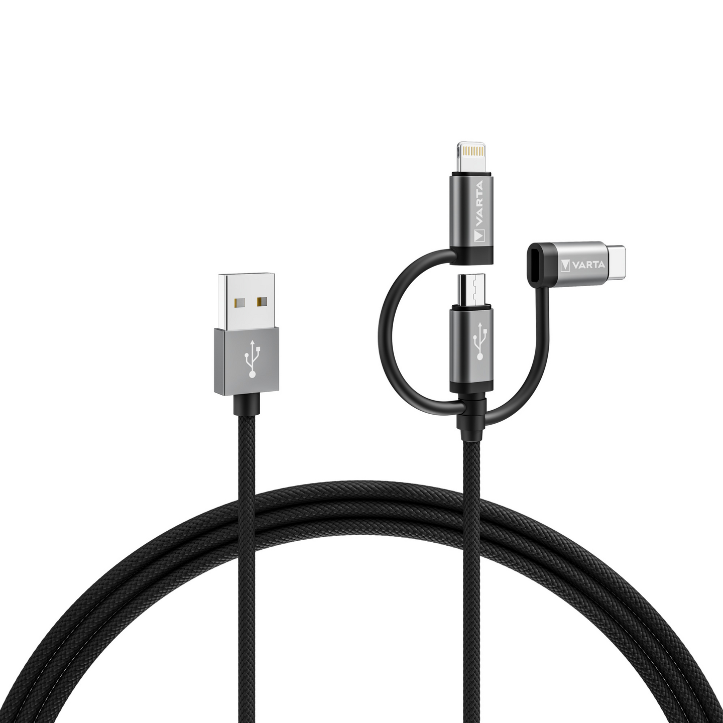 Kaapeli VARTA 3in1 USB-A / USB-C + USB-M + Lightning