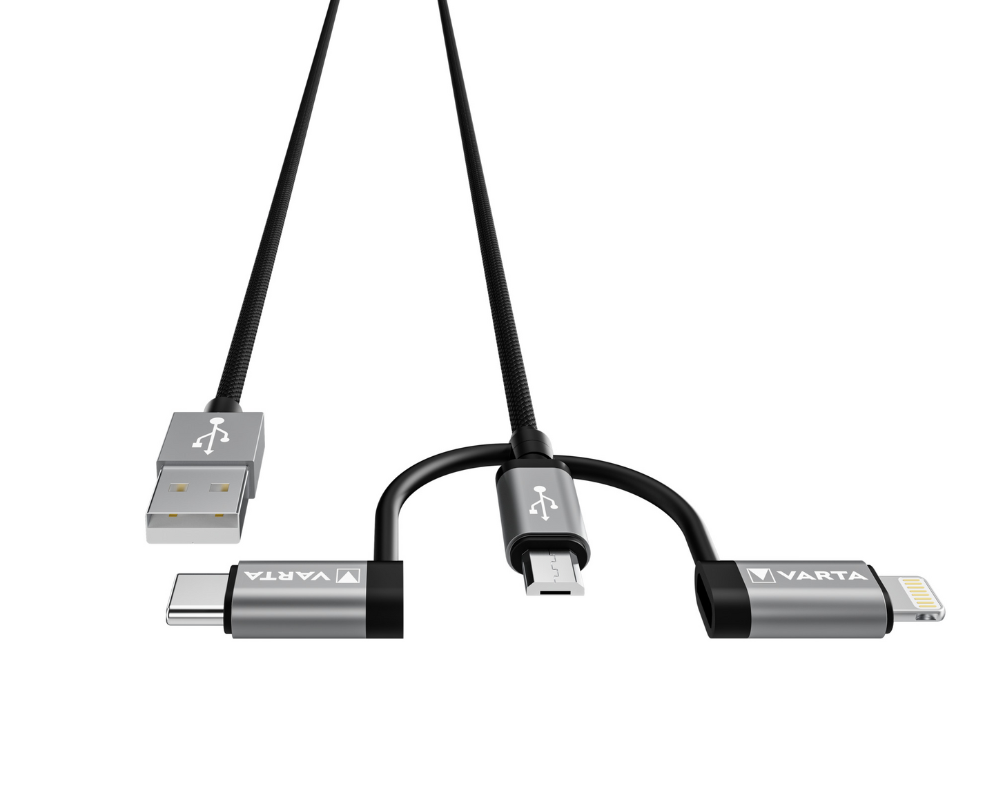 Kaapeli VARTA 3in1 USB-A / USB-C + USB-M + Lightning
