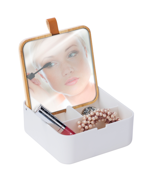 Säilytysrasia Wenko Bovisa valkoinen, bambukansi ja peili