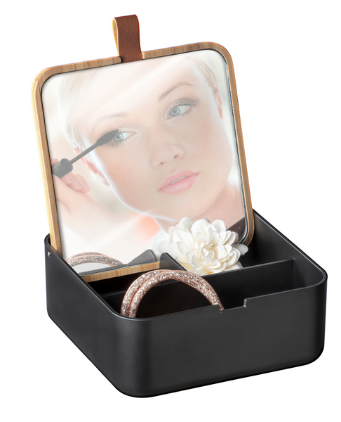 Säilytysrasia Wenko Bovisa musta, bambukansi ja peili