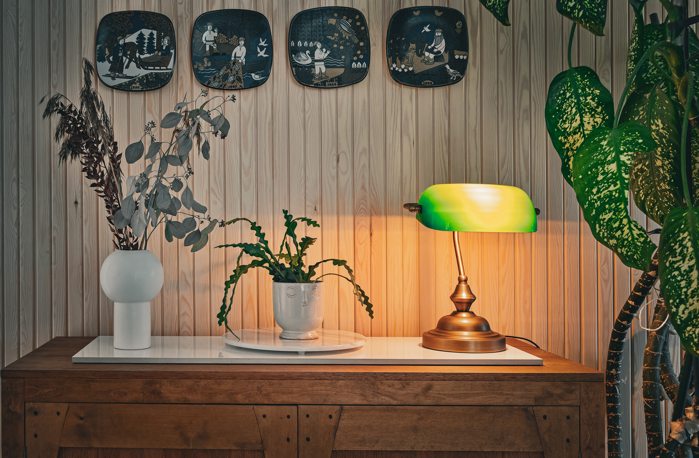 Pöytävalaisin Sessak Pankkiiri lasi antiikkimessinki vihreä