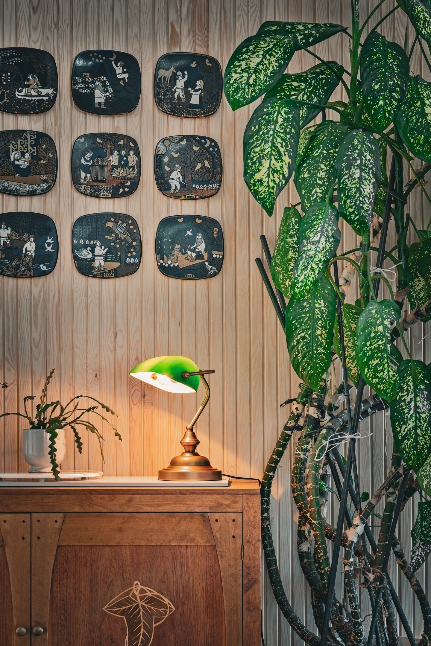 Pöytävalaisin Sessak Pankkiiri lasi antiikkimessinki vihreä