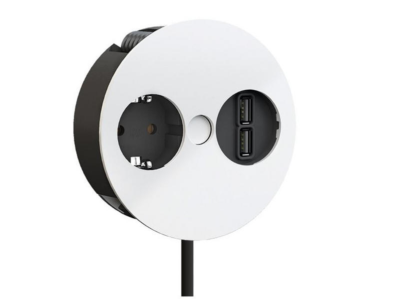 Pistorasiapaneeli Bachmann Twist 1-os+tupla usb 2m mattavalkoinen