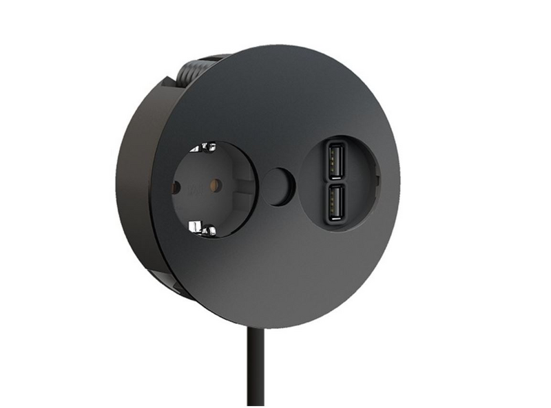 Pistorasiapaneeli Bachmann Twist 1os+ tupla usb 2m musta