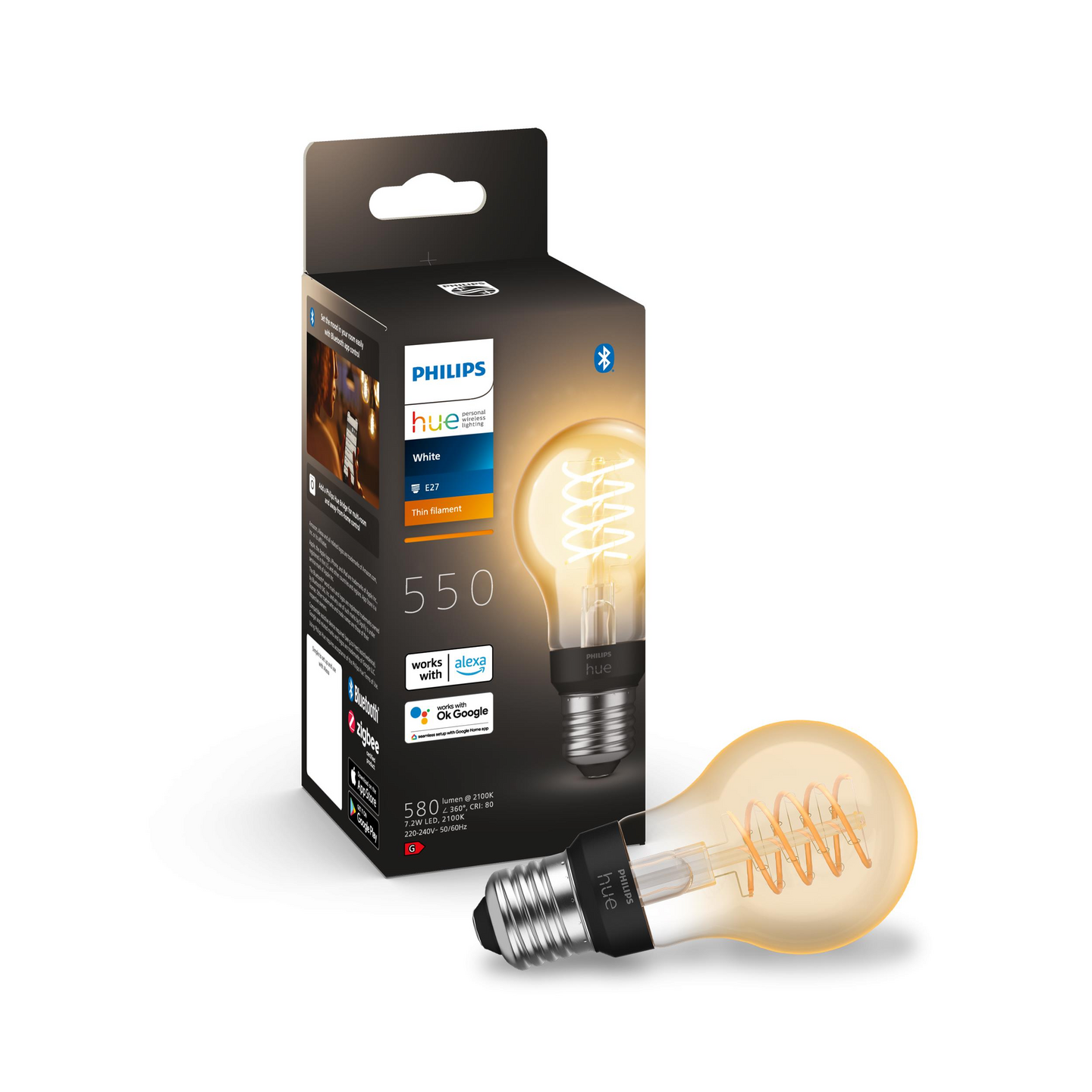 Led-lamppu Philips Hue Filament 550lm 2100K E27 valkoinen
