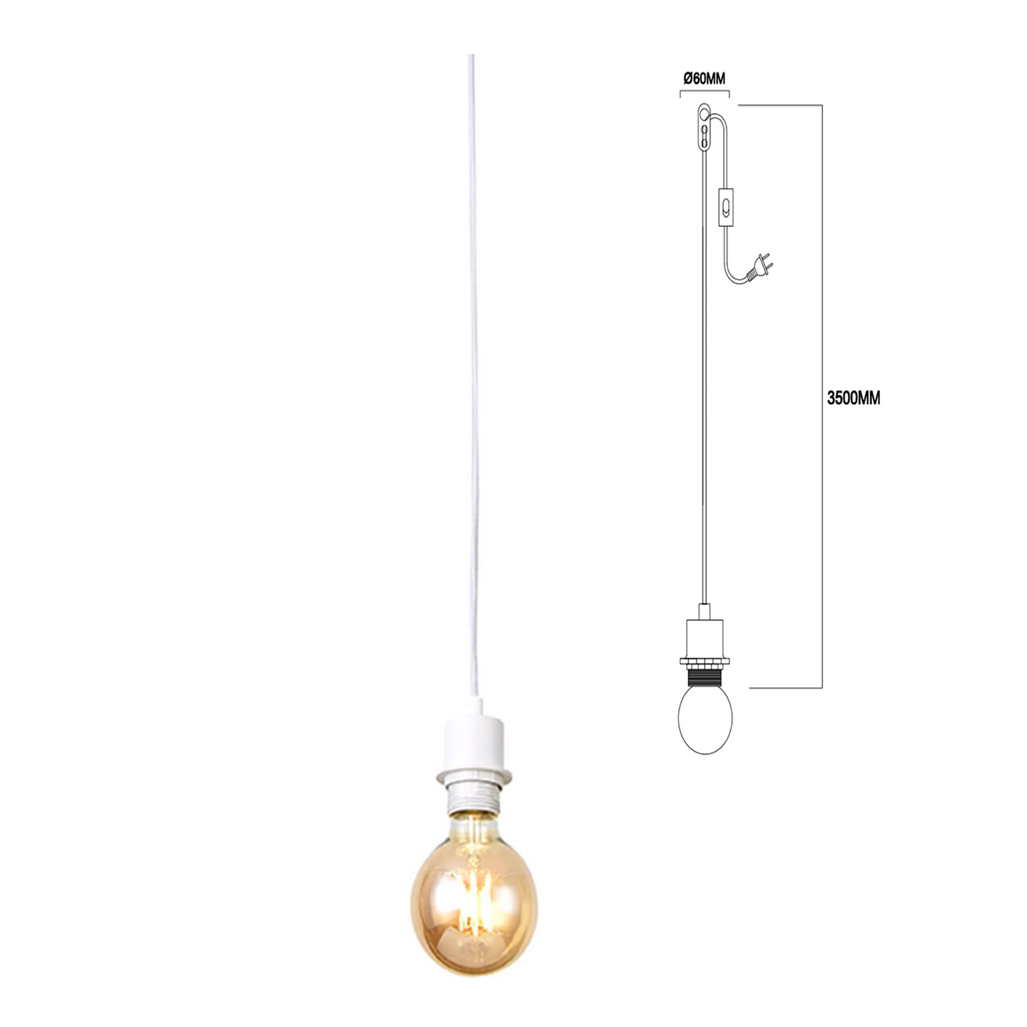 Riippuvalaisimen johtosarja Focuslight Dennis E27 maks.42W valkoinen