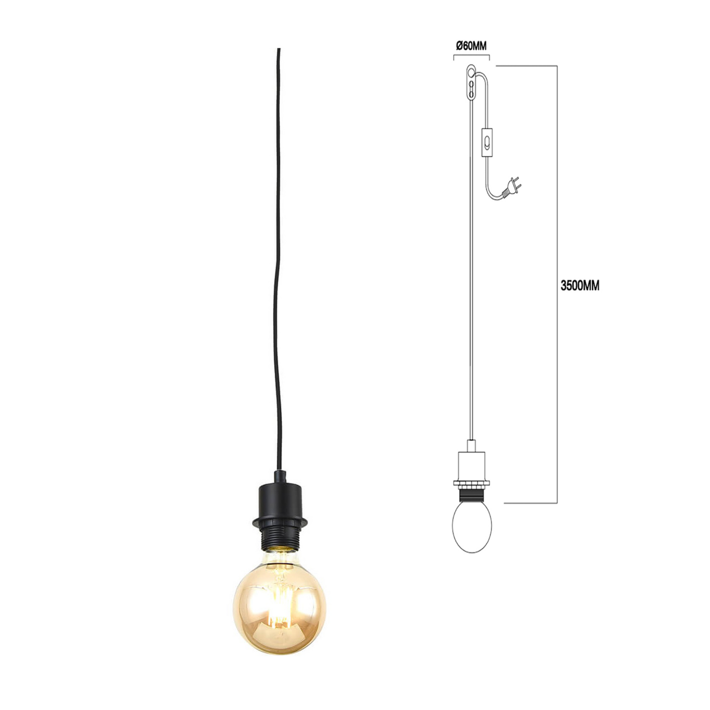 Riippuvalaisimen johtosarja Focuslight Dennis E27 maks.42W musta