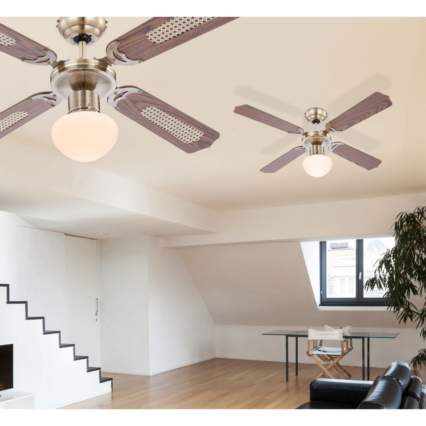 Tuuletinvalaisin Lucide Globo Champion 1066mm E27 max.60W antiikkimessinki