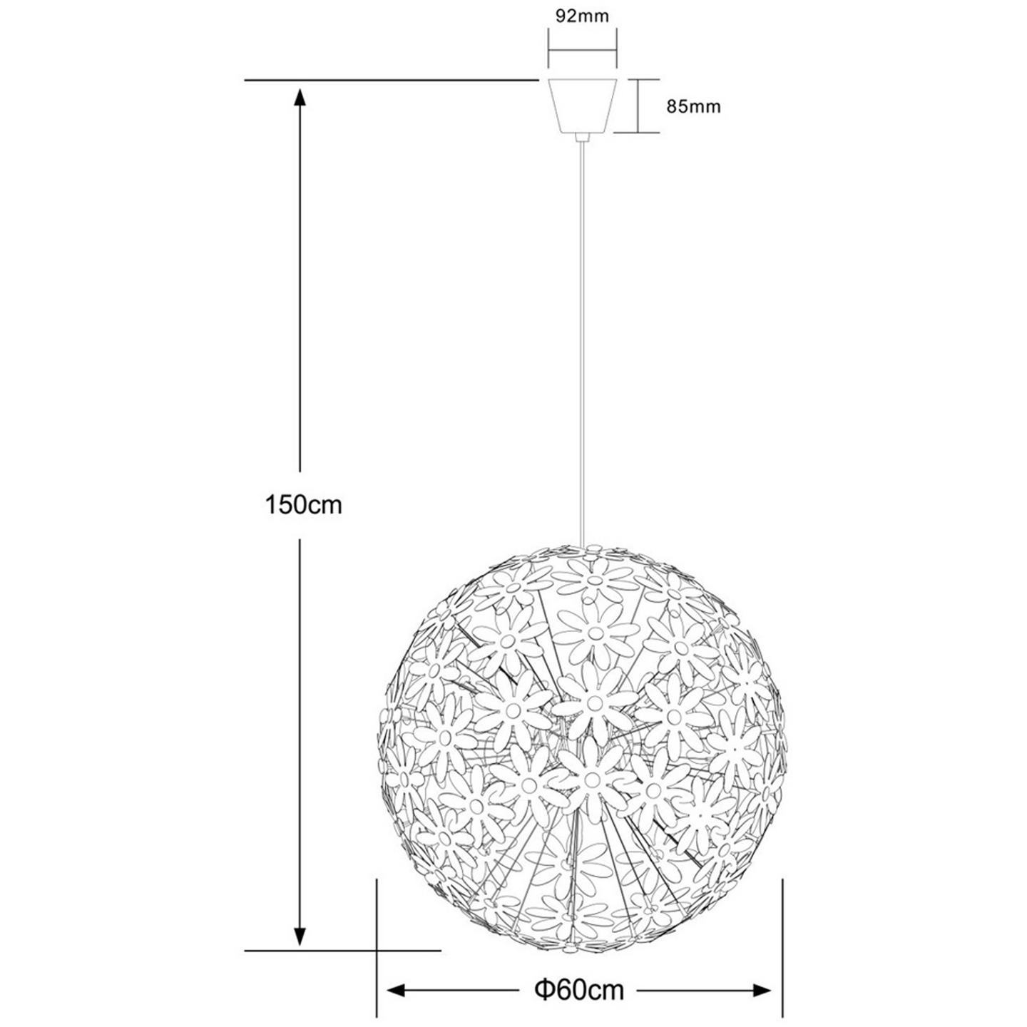 Riippuvalaisin Globo Stella 600mm E27 maks.60W valkoinen