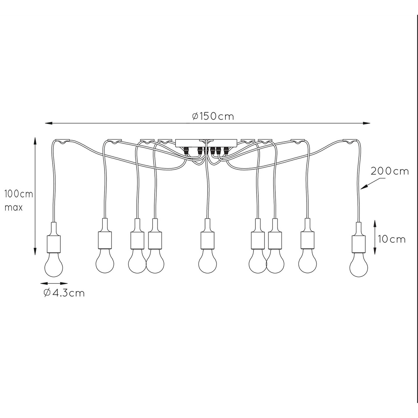 Riippuvalaisin  Lucide Fix 1500mm E27 maks.60W musta