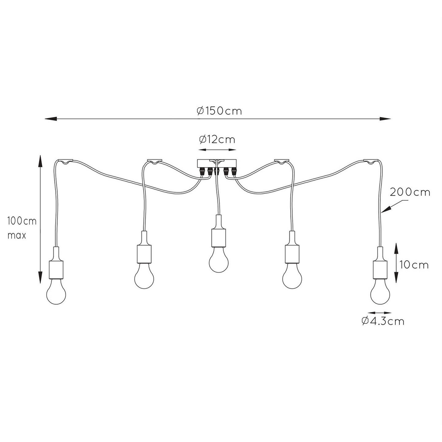 Riippuvalaisin  Lucide Fix 1500mm E27 maks.60W musta