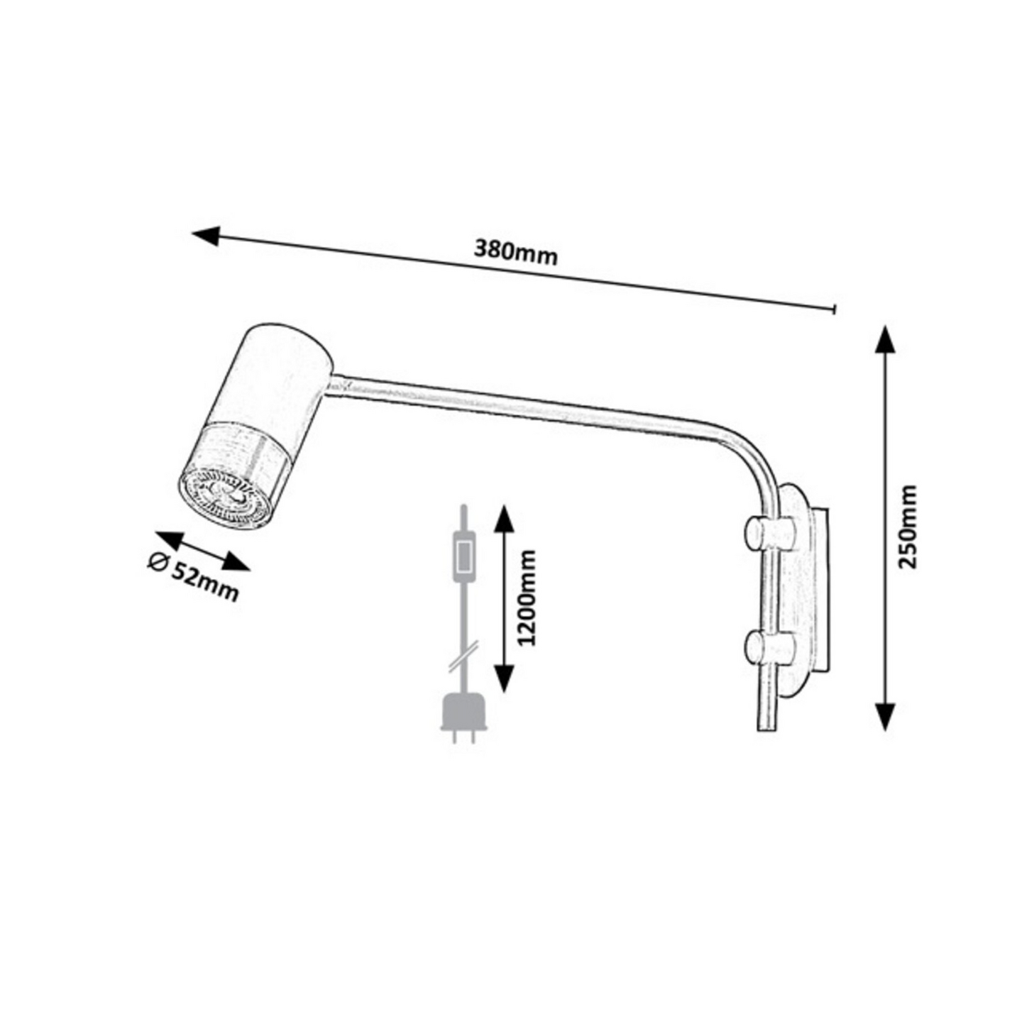 Seinävalaisin RABALUX ZIRCON 52mm GU10 max.5W mattamusta hopea