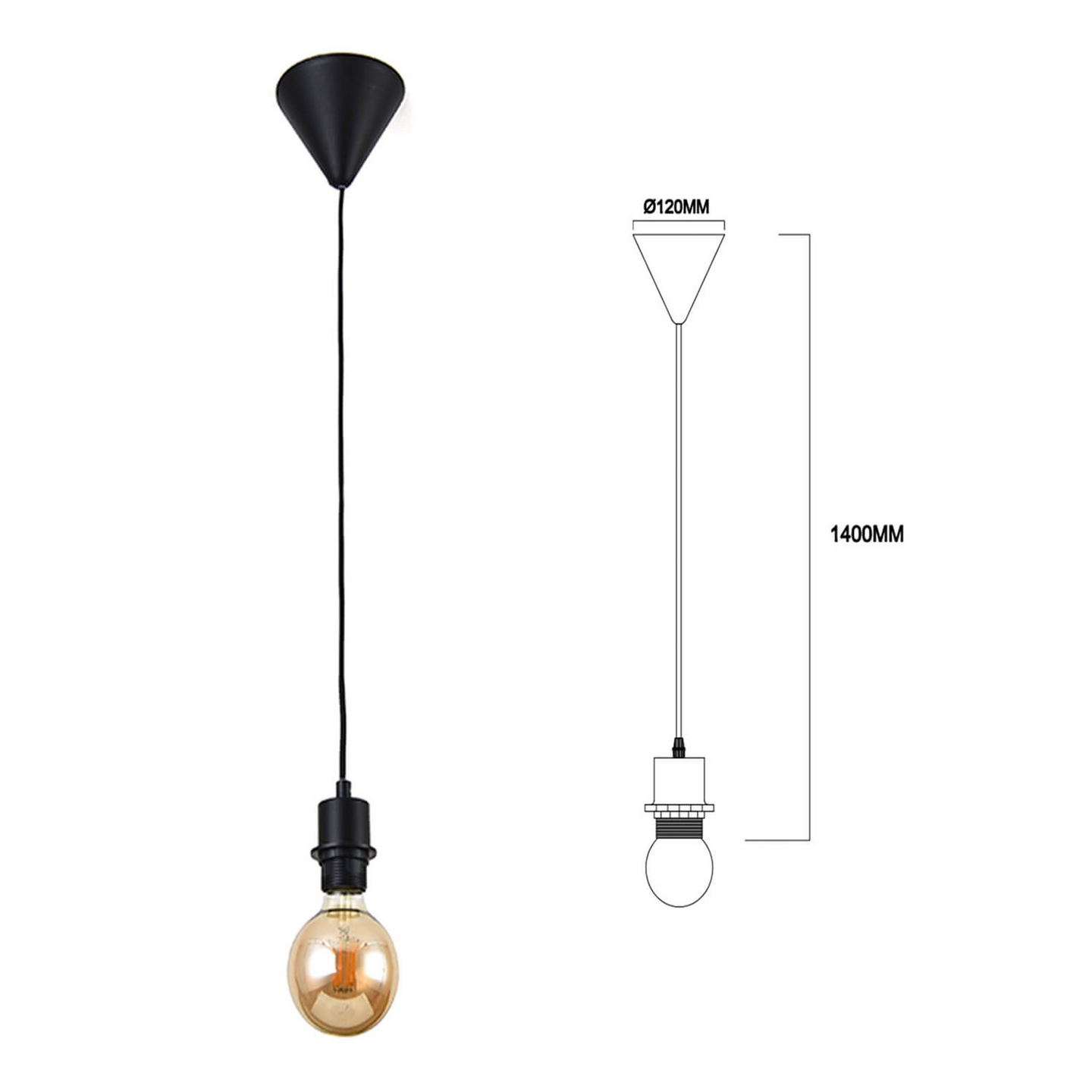 Riippuvalaisimen johtosarja Focuslight Dennis E27 maks.42W musta