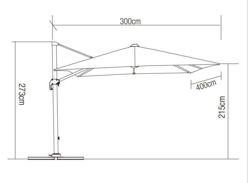 Aurinkovarjo Cello Deluxe riippuva 3x4m