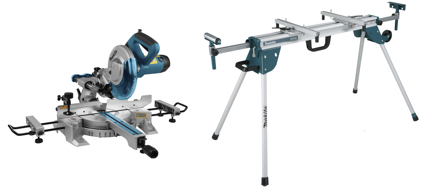 Katkaisu- ja jiirisaha + jalusta Makita LS0815FLN + WST06-jalusta