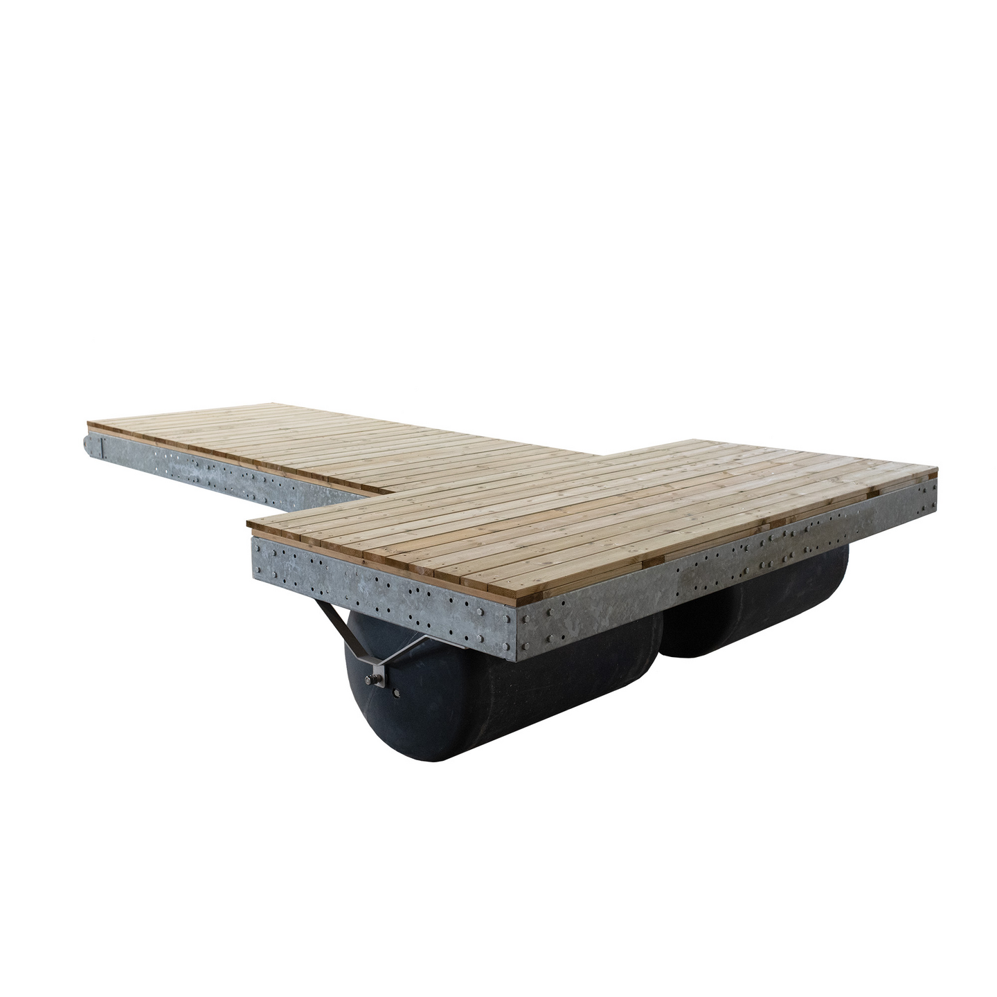 Onkipoika teräsrunkoinen valmislaituri pyörivillä Rolleri-rullaponttoneilla