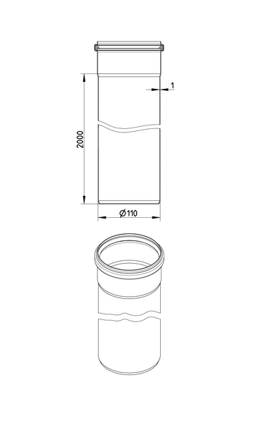 Muhviputki Blücher haponkestävä teräs 110x2000 S