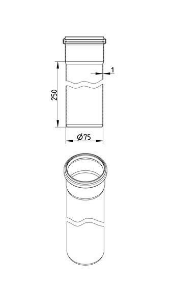 Muhviputki Blücher haponkestävä teräs 75x250 S