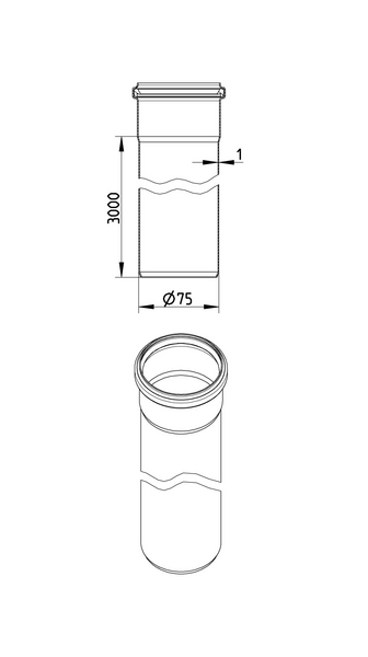 Muhviputki Blücher haponkestävä teräs 75x3000 S