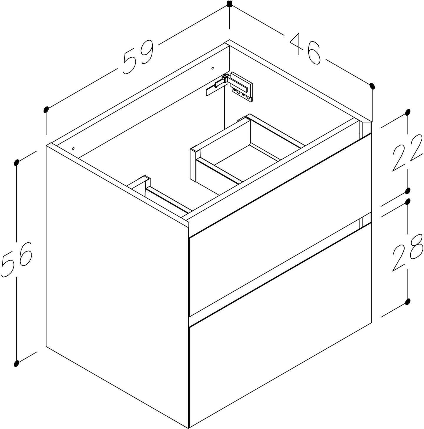 Allaskaappi Cello Bay L59cm S46cm K56 cm roosa 2 vetolaatikkoa