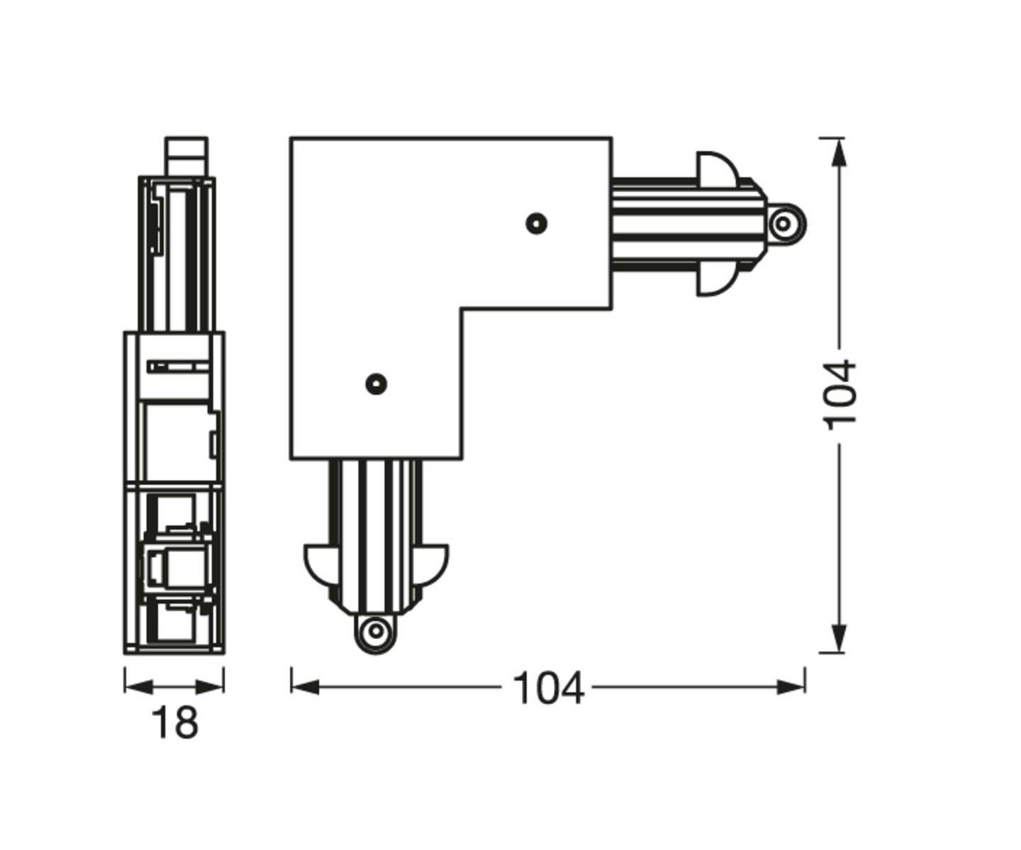 Kiskovalaisin kulmaliitin LEDVANCE Tracklight Corner kosketinkiskoon valkoinen