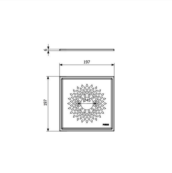 Neliökansi Purus Neliö Drop design-kansi 200x6mm aukollinen