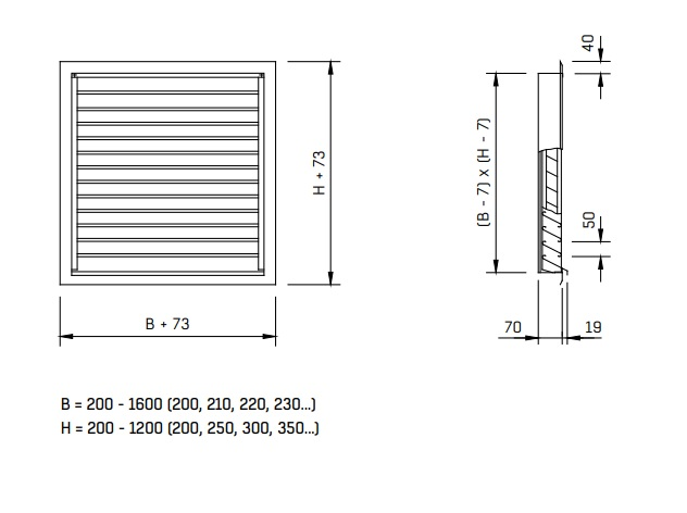 Ulkosäleikkö FläktGroup RIS-SFE 600X600