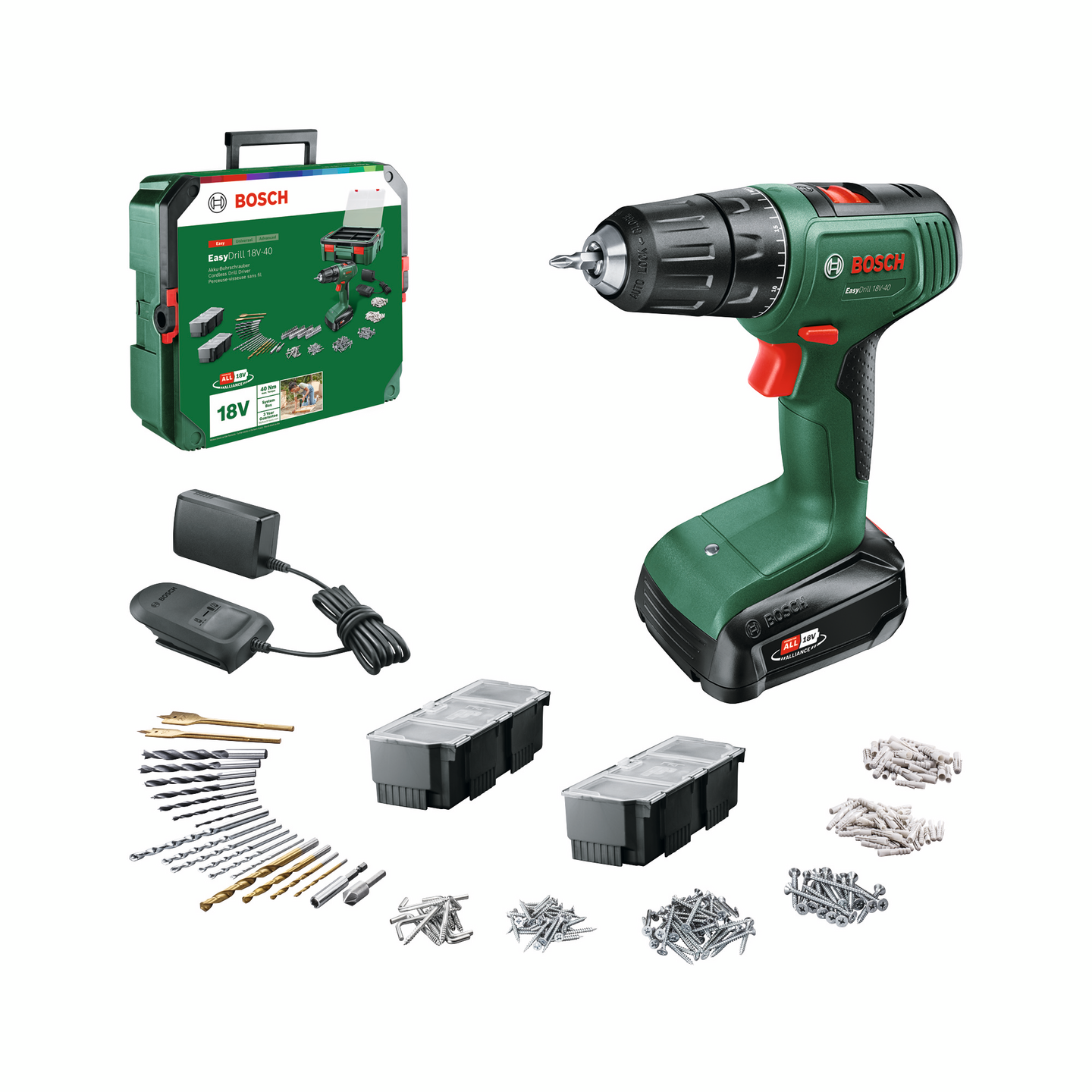 Akkuporakone Bosch EasyDrill 18V 1x1,5Ah SystemBox 241-osainen
